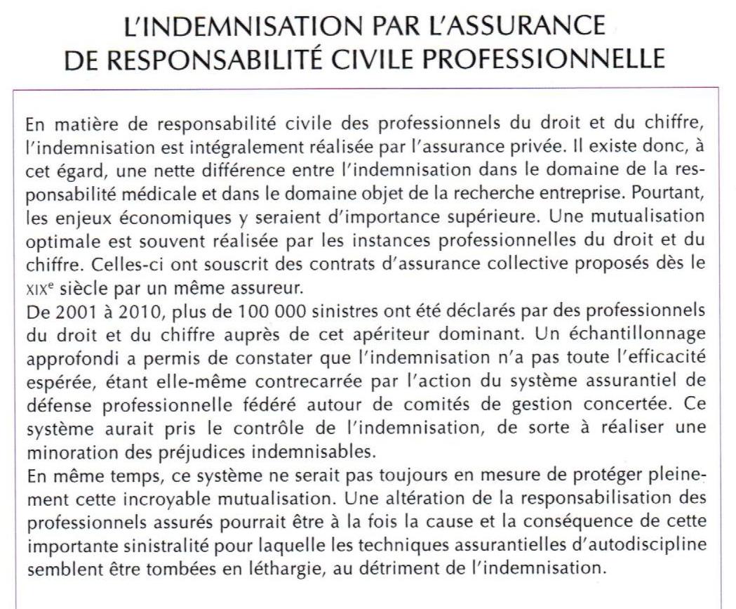 RESUMER Ouvrage Rodolphe BIGOT Indemnisation Assurance Responsabilité Civile Pro avec le soutien de FIDES
